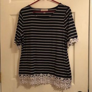 Blue striped shirt with lace flower details